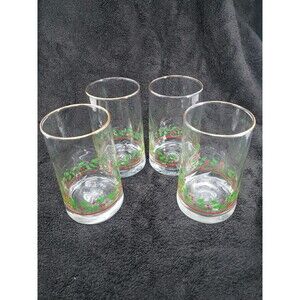 Arby's Holly Berry Tumbler Glasses VTG Christmas 1984 Heavy Weight Base Gold Rim